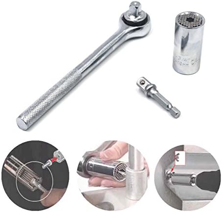 Skylly 7-19mm Gator Grip Universal Socket Set with Ratcheting Wrench Drill Adapter Tool