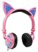 Pink Cat Children's Headphones (with Blue LED Ears) Nextbase NB49AC / SDV49AC / NB49AM / SDV49AM Portable DVD Player - by DURAGADGET
