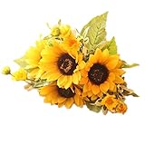 Meiliy 1 Bouquet Artificial Silk Sunflower 7-stems Flowers For Home Decoration Wedding Decor, Bride Holding Flowers Floral Decors