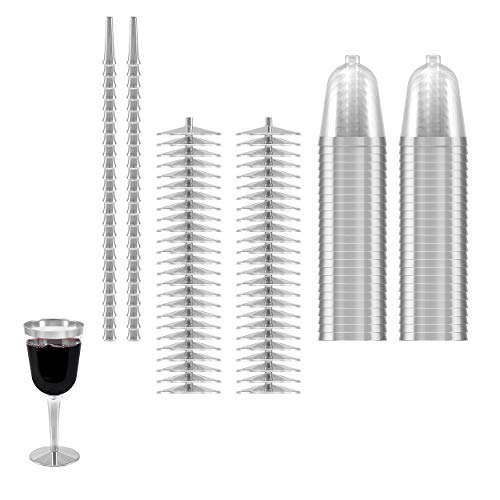 BloominGoods Silver Rimmed Disposable Plastic Wine Glasses Large 10