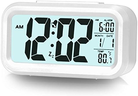 Alarm Clock for Bedroom Digital Clock Smart Backlight with Dimmer (White)