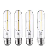 Vintage Edison LED Bulb, KINGSO 2W Antique LED Bulb, 2700K Warm White (Clear Glass), COB Tubular Filament Bulb, T10, E26 Medium Base, Non Dimmable, Pack of 4