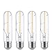 Vintage Edison LED Bulb, KINGSO 2W Antique LED Bulb, 2700K Warm White (Clear Glass), COB Tubular Filament Bulb, T10, E26 Medium Base, Non Dimmable, Pack of 4