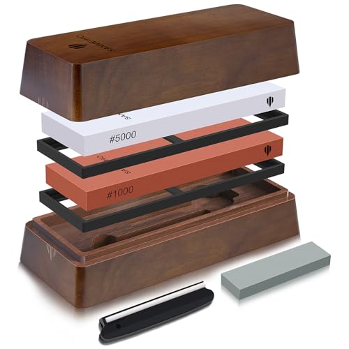 SANMEIHO Sharpening Stone with Storage Box, Sharpening Stone Knives Grit 1000/5000, Sharpening Kit with Non-Slip Base, Angle Guide and Leveling Stone for Knives and Tools