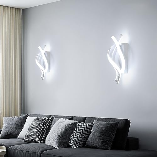 Dorlink Modern LED Wall Light 22W White Spiral Aluminum Modern LED Wall Lamp, 6500K Cool Light Indoor Wall Lighting Fixtures for Bedside, Hallway, Stair, Living Room, Bedroom