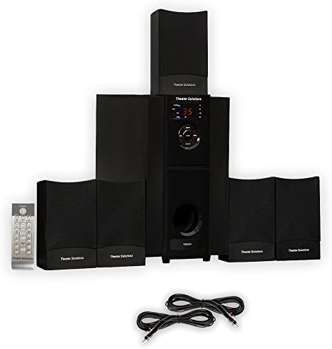 Theater Solutions TS511 Home Theater 5.1 Powered Speaker System with Bass Subwoofer, Aux Input, Pro Surround Sound, Remote and 2 Extension Cables for TV, Gaming, PC, Tablet and Smartphone