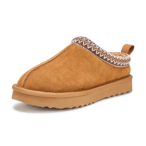 Parfeying Women's Shearling Slippers Genuine Leather with Rubber Sole, Sheepskin Fuzzy Indoor Outdoor Shoes for Home, L25608 CHES 7US Image