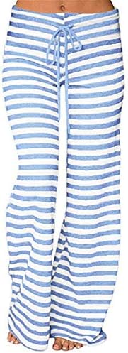 Women's Casual Stretch Comfy Striped Drawstring Wide Leg High Waist Pajama Pants Dancing Trousers