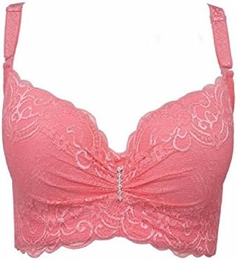 Herina, Sexy Lace Plus Size Bra Push Up, Big Size 3/4 Cup Underwire Bra Black Bralette Deep V Bras (36C, Pink)