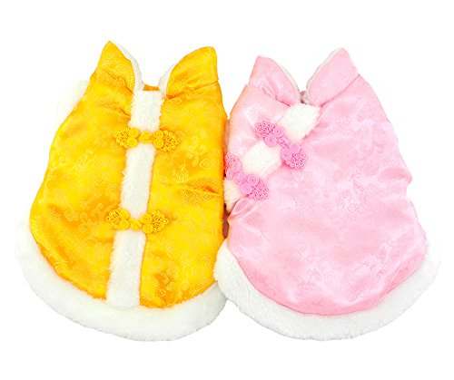 SMALLLEE_LUCKY_STORE Pet Clothes for Small Dog Cat Ancient Chinese Imperial Costume Silk Cover Fleece Lined Coat