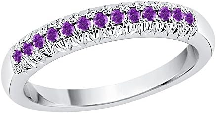Round Amethyst Gemstone Wedding Band in 14K White Gold (5/8 cttw) (Size-4)