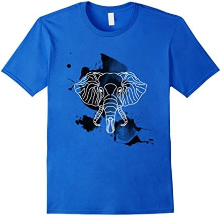 Mens Elephant Trunk Watercolor shirt Black Ink design tee Small Royal Blue