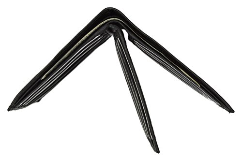 RFID Blocking Premium Soft Leather Men's Multi-Card Compact Center Flip Bifold Wallet (Black)