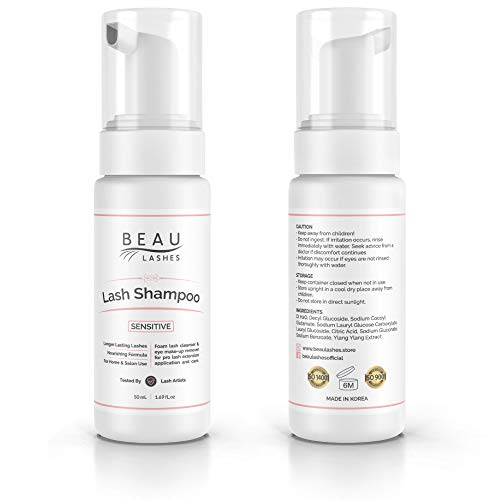 Eyelash Extension Foam Cleanser Shampoo & Brush (50ml) - Sensitive Paraben & Sulfate Free Eyelid/Lash Foaming Wash Cleaner To Remove Makeup Residue & Mascara - Perfect For Salon Use And Home Care