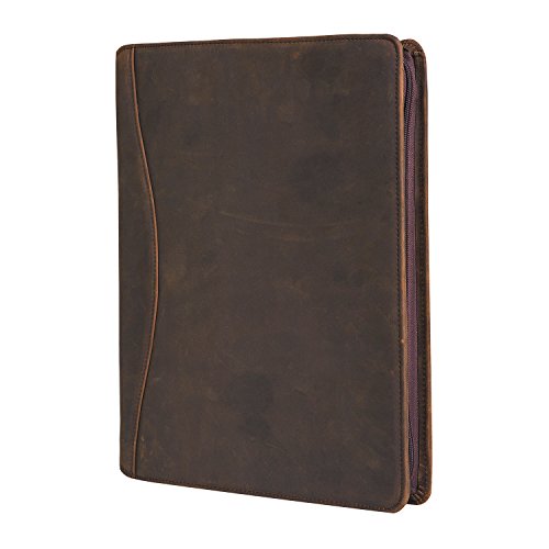 Vintage Crazy-horse Leather Business Padfolio Organizer Portfolio Case with 3-Ring Binder Letter-Size Notepad and Documents Holder, for iPad/iPad Pro/ iPad Air/ iPad mini (iPad Pro 9.7)