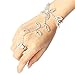yueton Rhinestone Leaf Hand Harness Bracelet Bangle Fashion Ankle Bracelet Anklet with Chain Link Finger Ring for Women Sandals Beach Foot Jewelry Accessories Pack of 2