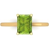 Clara Pucci 14K Solid Yellow Gold 2 ctw Peridot Solitaire Ring for Women | Anniversary, Birthday Gift | 8x6mm Emerald Cut