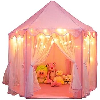 Orian Princess Castle Tent Playhouse with Bonus LED Star Lights - Indoor and Outdoor Large Hexagon Children Play Tent for Imaginative and Pretend Games - ASTM Certified, Kids Gift 55 x 53 inch (Pink)