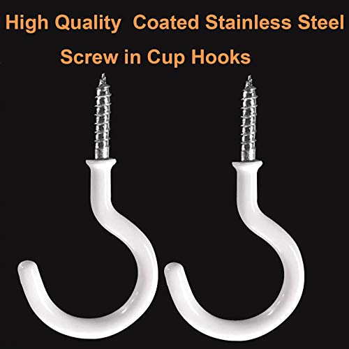 Ceiling Hooks for Hanging,10 Pack 2 inch Vinyl Coated Screw in Heavy Duty Hooks,Cup Plant Holders for Outdoor Indoor,White