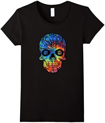 Womens TIE DYE SUGAR SKULL T SHIRT XL Black