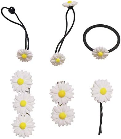 6pcs Daisy Hairpin Hair Clip Hair Ties Set, Flower Barrettes Bobby Pin Alligator Clip Hair Band Ties Headdress for Beach Wedding Flower Hair Accessory