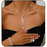 MIFYNN Rhinestone Wedding Set for Women Sparkle Crystal Earrings Necklace Bracelet Jewelry Set Wedding Party Prom Jewelry Set for Brides Bridesmaid