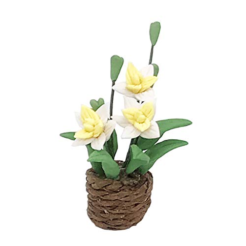 Gbell Fine Flower Basket for 1:12 Mini Dollhouse Furniture , Mini Dollhouse Green Plant Bedroom Kitchen Room Decor Miniatures Accessory Pretend Play Toy for Little Girls Gifts (Yellow )