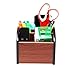 Rotating 4 Compartment Wooden Desk Organizer | Remote Caddy/Holder For Desktop Office Supplies or Remote Controls - Black & Cherry