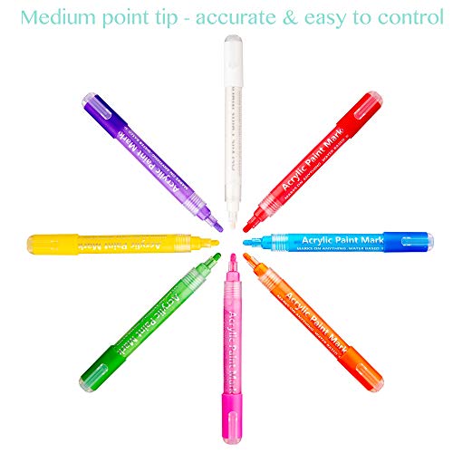 Paint Pens for Glass, Ceramic, Metal, Canvas, Rock, Wood, Stone Painting - Great for Glass Writing, Mug Design, Craft Projects - Set of 8 Colors - Medium Size Point Tip