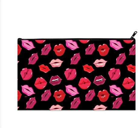 Female Fashion Medium Size Travel Toiletry Cosmetic Makeup Bag Coin Purse Currency Bags with Zipper in Lip Print