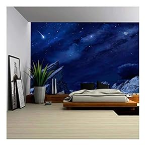 a Desert Landscape at Night with Moonlight and Stars. - Removable Wall Mural | Self-Adhesive Large Wallpaper - 66x96 inches