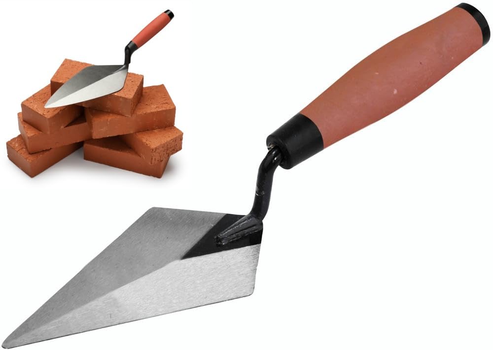 Brick Trowel 11 Inch Bricklaying Trowels with Soft Grip Handle London Pattern Bricklayers Bricking Concrete Cement Mortar Laying Builders Brickwork Solid Forged Pointing Building Hand Tool (1Pc)