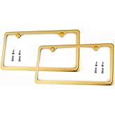 Titanium Gold Slim Style Stainless Steel License Plate Frame 2 Pack