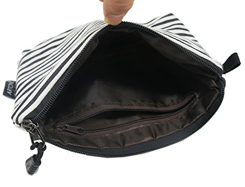 Artone Stripe Pencil Case Stationery Pen Bag Travel Cosmetic Coin Cellphone Pouch Black - Thumbnail 3