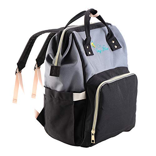 Baby Bag Backpack Waterproof Large Capacity Insulation Travel Back Pack Nappy Bags Organizer, Multi-Function, Fashion and Durable (Grey/Black)