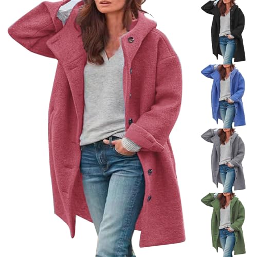 Women'S Coats Winter Single Breasted Jacket Causal-Womens Fleece Jackets Full Zip With Hood Comfort Longline Overcoat With Pockets Parka Plus Size Warm Ladies Long Sleeve Tops Outwear With Pockets