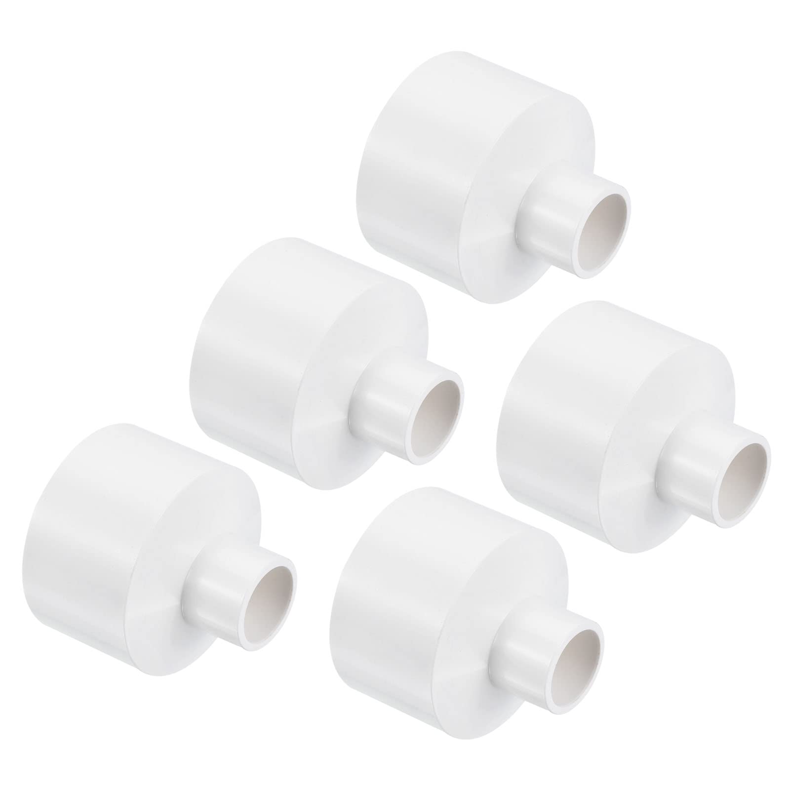 PATIKIL PVC Reducer Pipe Fitting 50mm to 20mm ID, 5 Pack Straight Coupling Adapter Connector, White