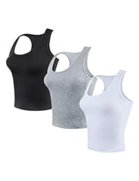 Tenpluszero 3 Pieces Cotton Basic Crop Tank Tops Sleeveless Racerback Sports Tank Tops for Women Girls Daily Wearing
