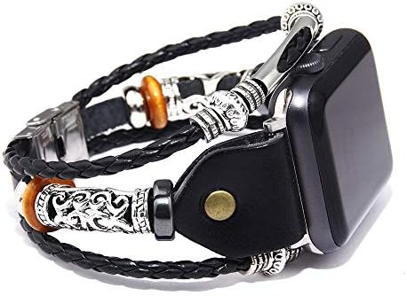 Konafei Compatible with Apple Watch Band 44/42mm 40/38mm iwatch Series 6 5 4 3 2 1 SE, Leather Boho Bracelets Jewelry Multilayer Metal Cuff Retro Strap for Men Women (B-Black, 44/42mm) Konafei Compatible with Apple Watch Band 44/42mm 40/38mm iwatch Series 6 5 4 3 2 1 SE, Leather Boho Bracelets Jewelry Multilayer Metal Cuff Retro Strap for Men Women (B-Black, 44/42mm)