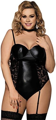 SheSmile Women Sexy Lace Latex Sleepwear 5XL Plus Size Lingerie Bodysuit Babydoll