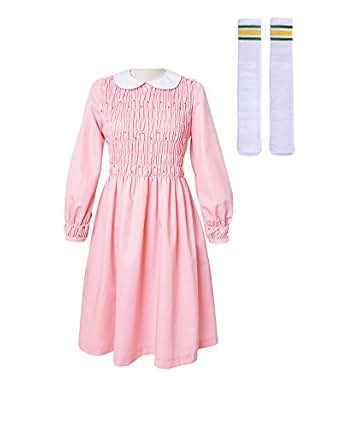Amazon.com: Miccostumes Girl's Pink Eleven Cosplay Beading Dress ...