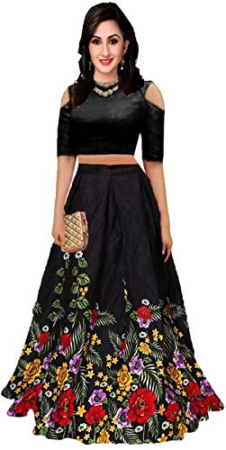 bhakti nandan creation women's satin lehenga choli (black, free size)