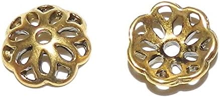 24 Pcs Beads Antiqued Gold Open Flower Round Zinc Alloy Metal Bead Caps 12mm x 4mm