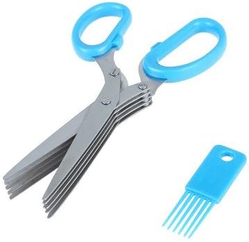 SHHome Herb Scissors Stainless Steel - Multipurpose Kitchen Shear with 5 Blades and Cover with Cleaning Comb Fast and Easy Clean