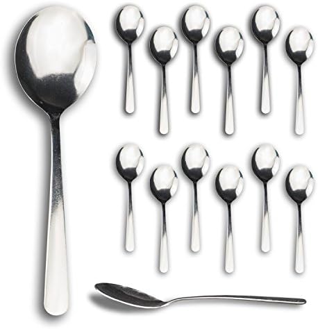 Thornsen 6 3/8" 12 Pack Round Bouillon Croutons Soup Spoons - Stainless Steel Nickel-Free Flatware Consomme Bowl