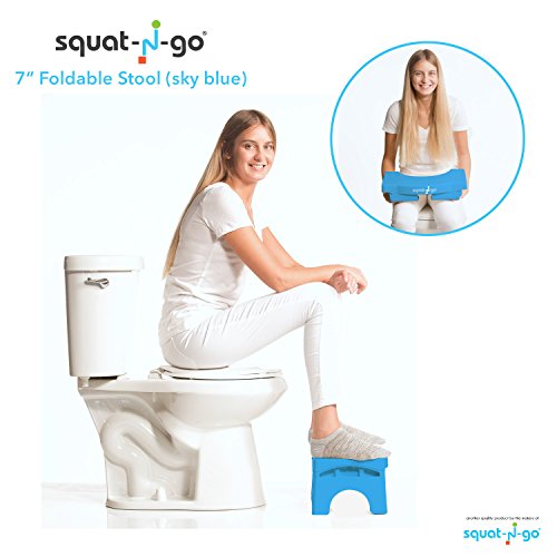 Squat N Go 7" Folding Squatting Stool | The Only Foldable Toilet Stool | Convenient and Compact - Great for Travel | Fits All Toilets, Folds for Easy Storage, Use in Any Bathroom | Blue Color |