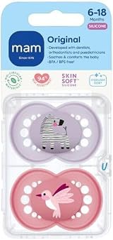 MAM Original Soothers 6-18 Months 2 Pack with Travel Case Pink/Lilac view 2