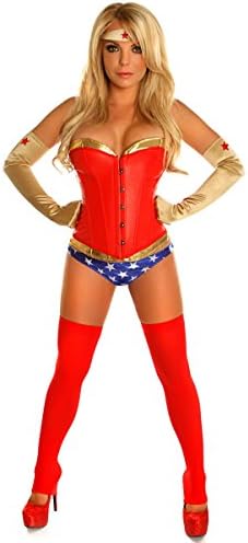 LOSTSS Women's Sexy Red Corset Cosplay Superman Wonder Woman Costume