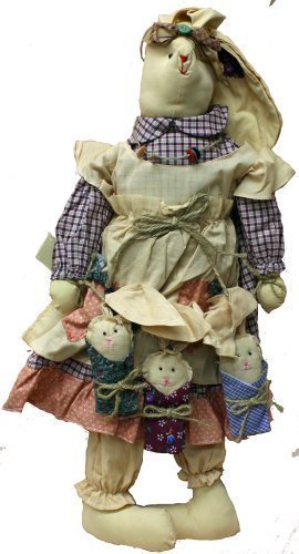 Rabbit Rag Doll 25 Inches with Patchwork Dress and Blue Plaid Shirt with Apron and Rabbit Decals, Rag Doll Rabbit with Children