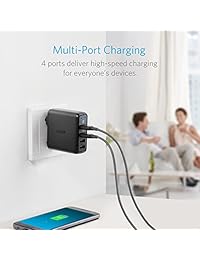 Anker cargador de pared con cuatro entradas USB, carga rápida de 3.0, de 3.0 43.5 watts, velocidad en el puerto de alimentación para 4 dispositivo, apto para Galaxy S7 S6 edge edge+, Note 4 5, LG G4 G5, HTC One M8 M9 A9, Nexus 6, with PowerIQ for iPhone X